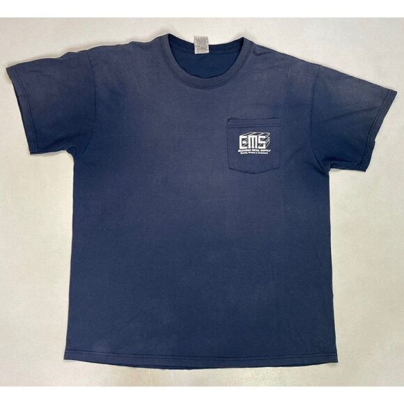 VINTAGE EMS Eastern Metal Supply Graphic Pocket T-shirt Men XL Blue Faded - Picture 4 of 7